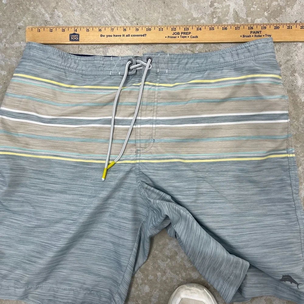 Tommy Bahama Swim Trunks Men XXL Blue Stripe Board Shorts Mesh Lined Surf Resort